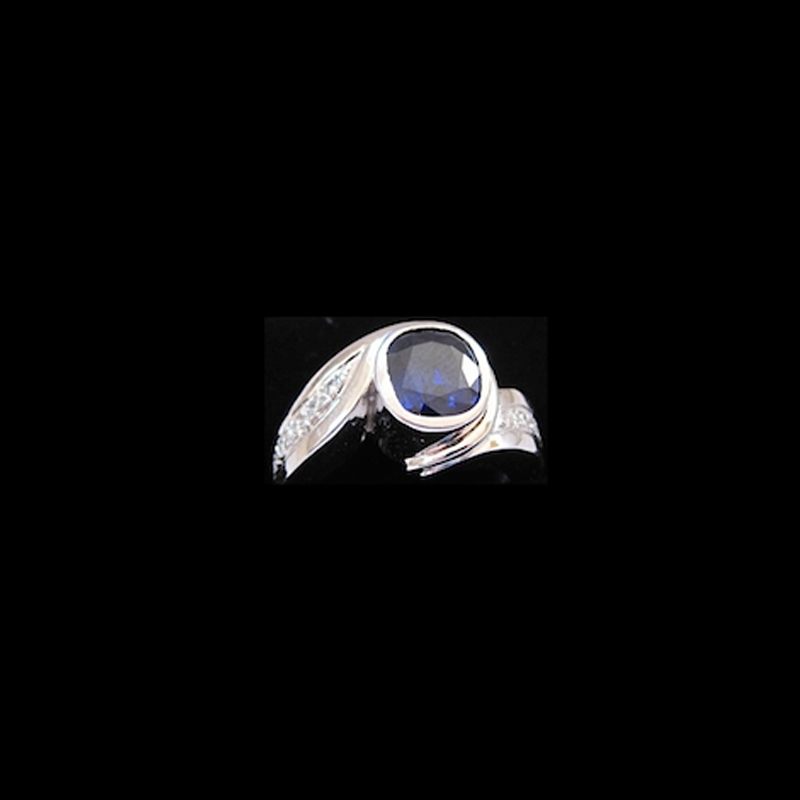 Oval Mixed Cut Kashmir Sapphire Ring with Diamonds, 18k white gold