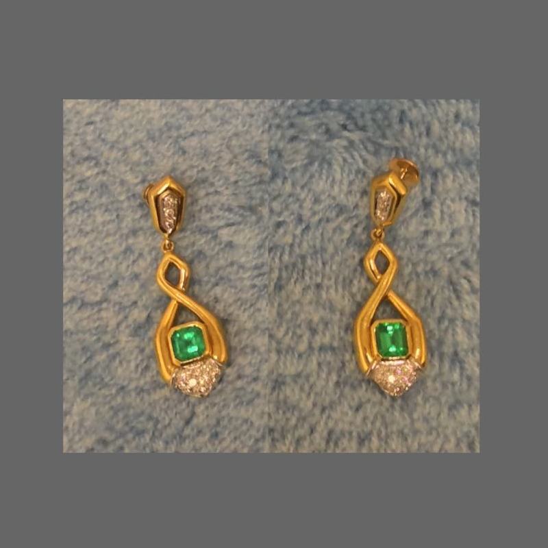 Emerald-cut Emerald and Diamond Earrings, 18k yellow gold