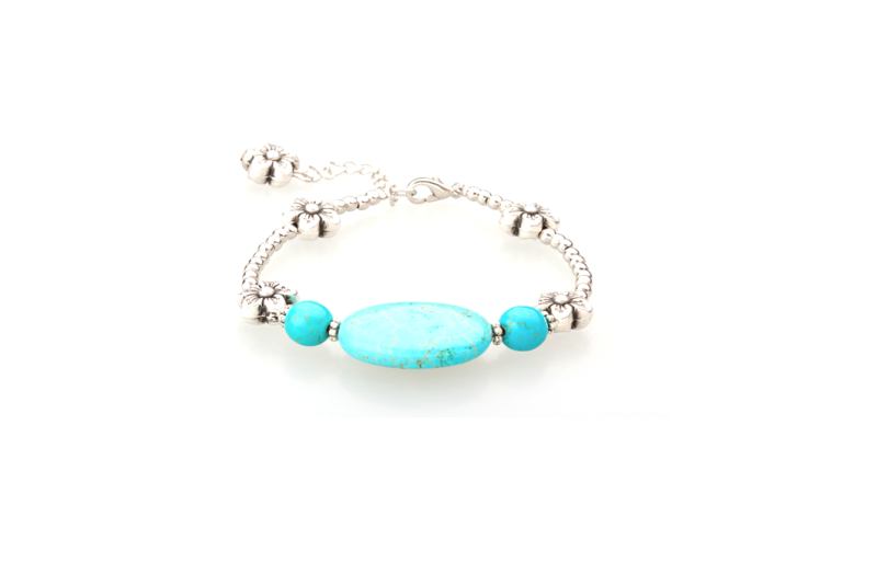 Oval and Round Turquoise Bracelet, 18k white gold