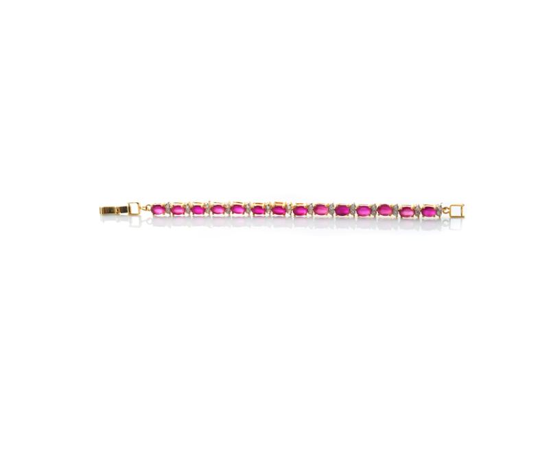 Oval Cut Pink Sapphire and Diamond Bracelet, 18k yellow gold