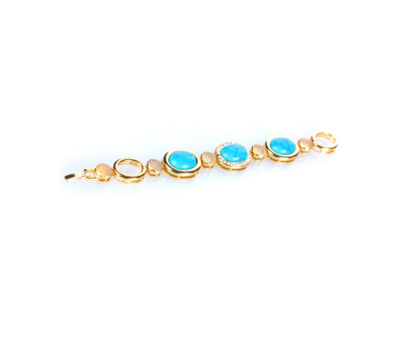 Oval Turquoise and Diamond Bracelet, 18k yellow gold