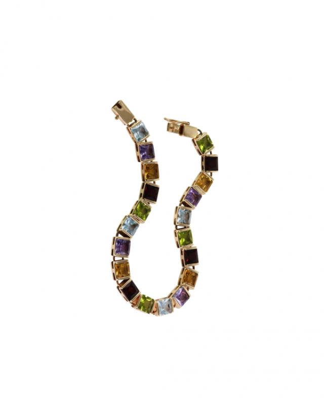 Square-cut Bracelet, with Multi Colour Gemstone, 14K yellow gold