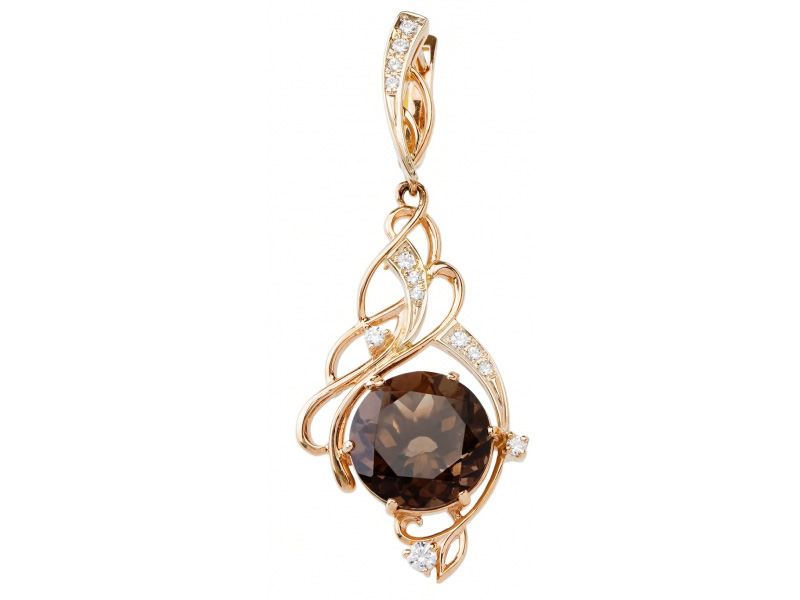 Brilliant Cut Brazilian Smoky Quartz and Diamond Earrings, 18k yellow gold