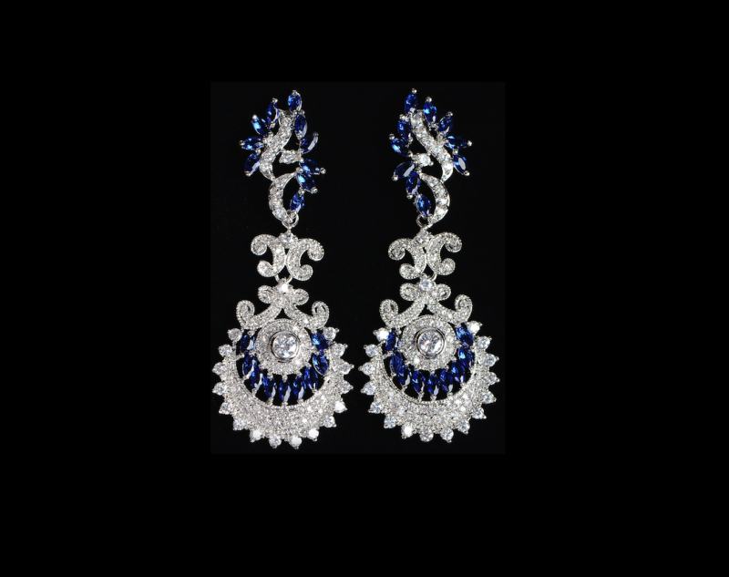 Marquise-cut Blue Sapphire and Diamond Earrings, 14k white gold