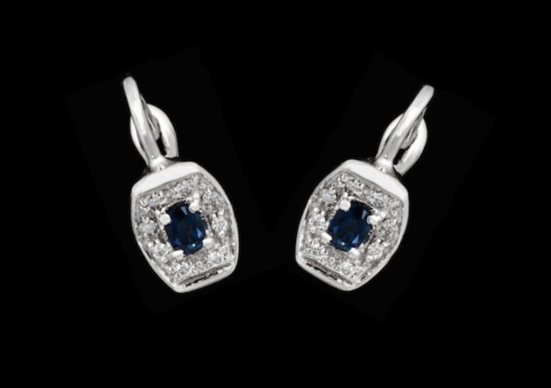 Oval-cut Dark Blue Tourmaline and Diamond Earrings, 14k white gold