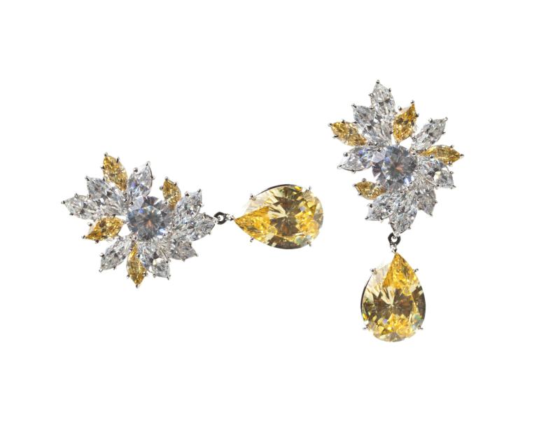 Pear and Marquise-cut Padparadscha Sapphire Earrings with diamonds, 18k white gold