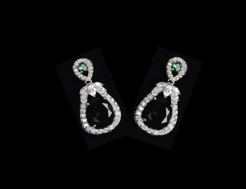 Pear and Oval mixed-cut Emerald and Diamond Earrings, 14k white gold