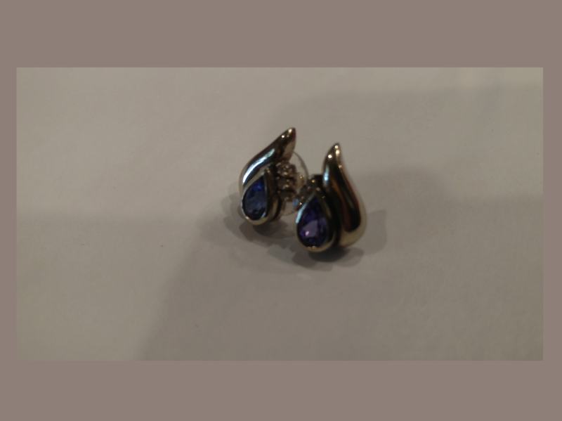 Pear-cut Blue Tanzanite and White Diamond Earrings, 18k white gold