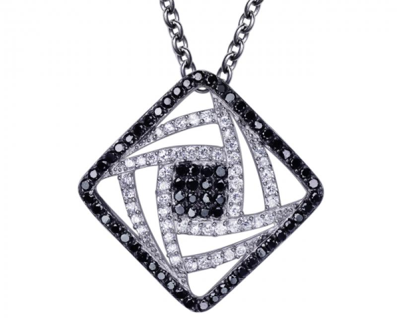 Brilliant-cut Black and White Pendant with Necklace, 14k white gold