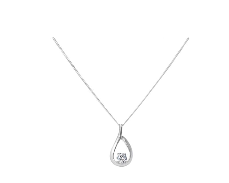 Round-cut Diamond Pendant with Necklace, 14k white gold