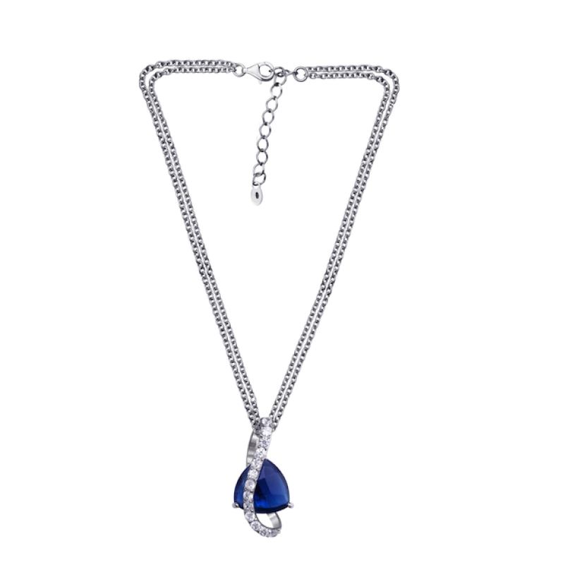 Trillion-cut Blue Sapphire and Diamond Pendant with Necklace, 14k white gold