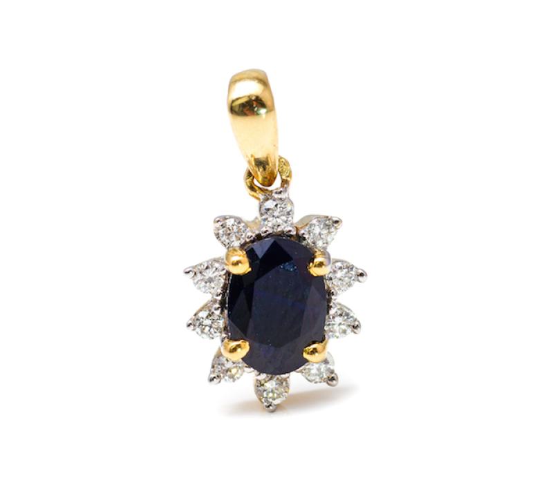 Oval-cut Blue Sapphire and Diamond Pendant, 18k yellow gold