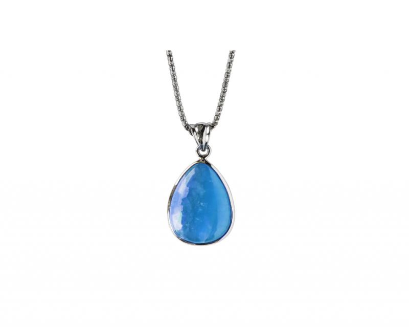 Pear-cut Blue Topaz Pendant, 18k white gold