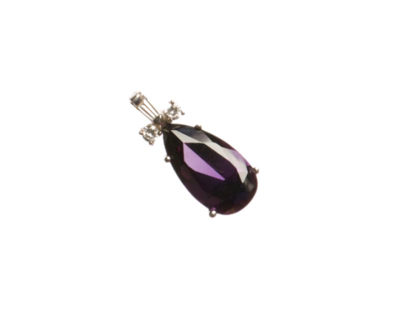 Pear-cut Amethyst and Diamond Pendant, 18k white gold