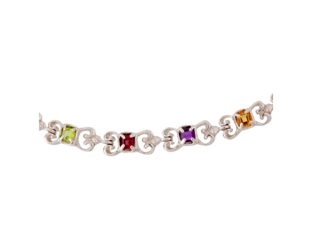 Cushion-Cut Bracelet, with Multi Colour Gemstone, 18K