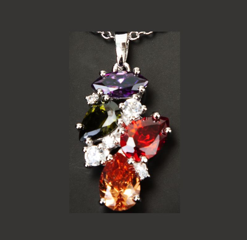 Pear and Marquise-cut Pendant, with Multi Colour Gemstone, 18k white gold