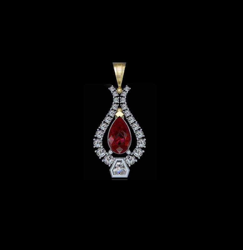 Pear-cut Ruby and Diamond Pendant, 18k yellow gold