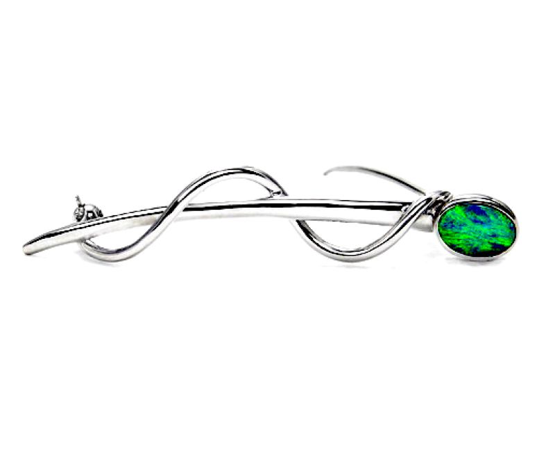 Oval-cut Multi Colour Opal Brooch, 18k white gold