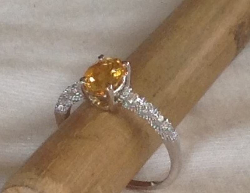 Oval Mixed-cut Golden Yellow Sapphire and Diamond Ring, 18k white gold