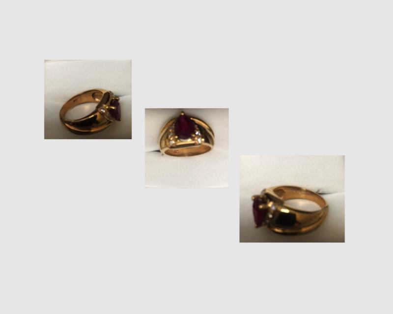 Pear-cut Ruby and Diamond Ring, 18k yellow gold