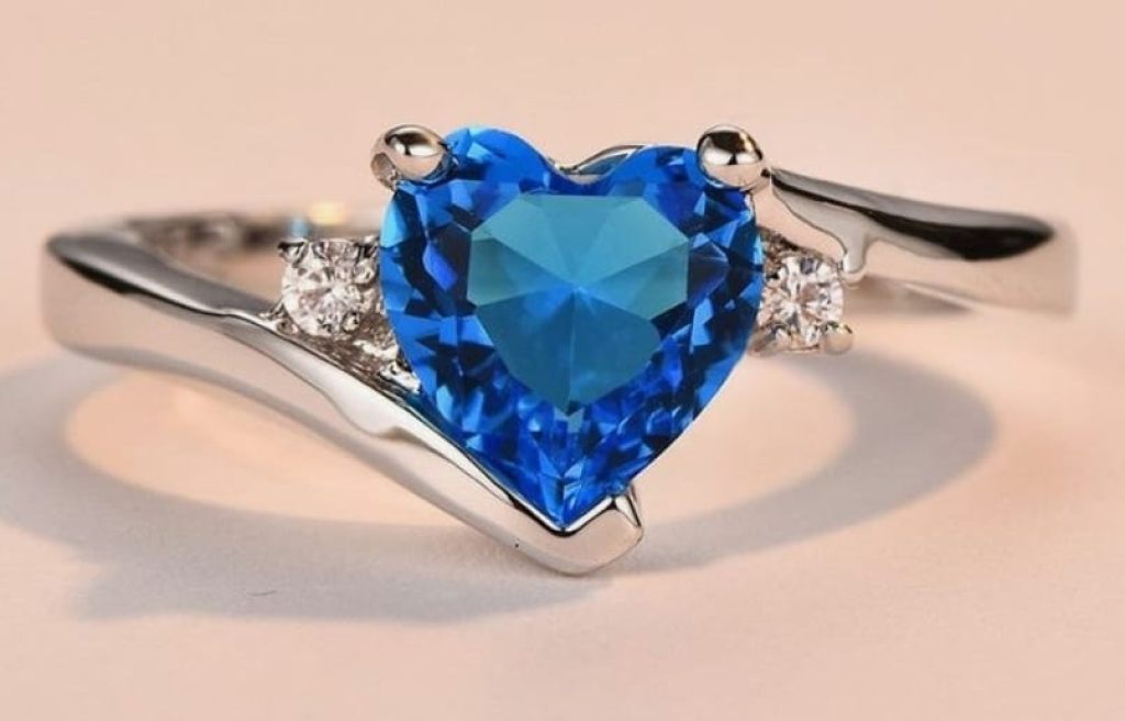 Blue Heart Sapphire Ring with Diamond Accents