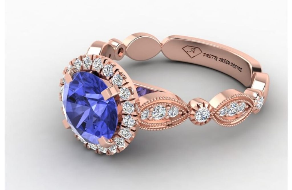 Vintage-Inspired Round Sapphire and Diamond Rose Gold Ring