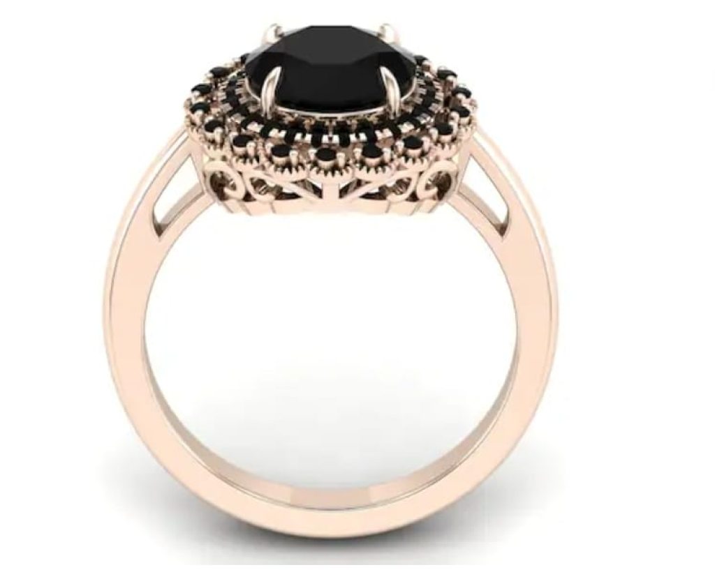 Vintage-Inspired Black Diamond Halo Rose Gold Ring