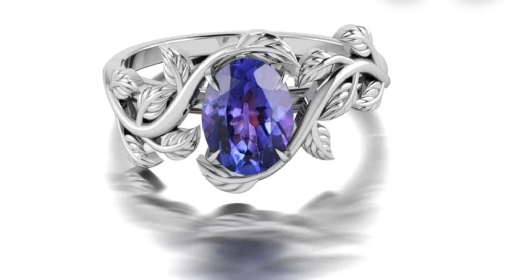 Nature-Inspired Oval Tanzanite Leaf Ring