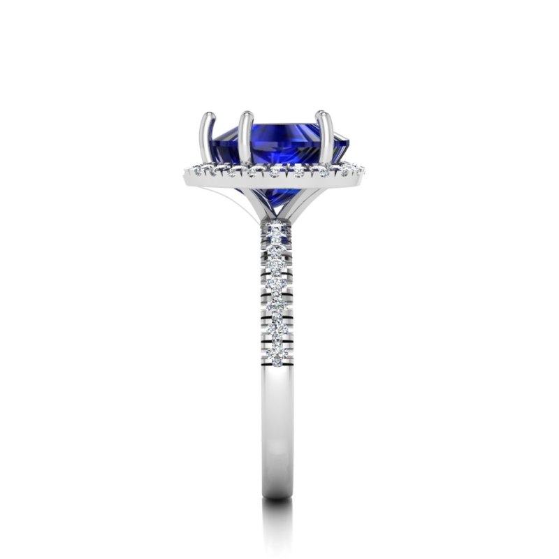Square-Cut Sapphire Diamond Halo Ring