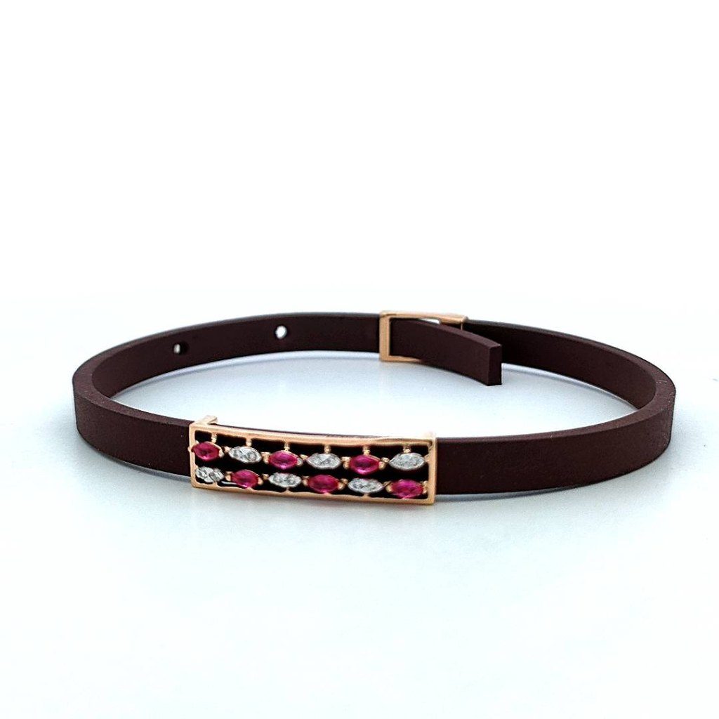 Ruby & Diamond Bar Buckle Leather Bracelet