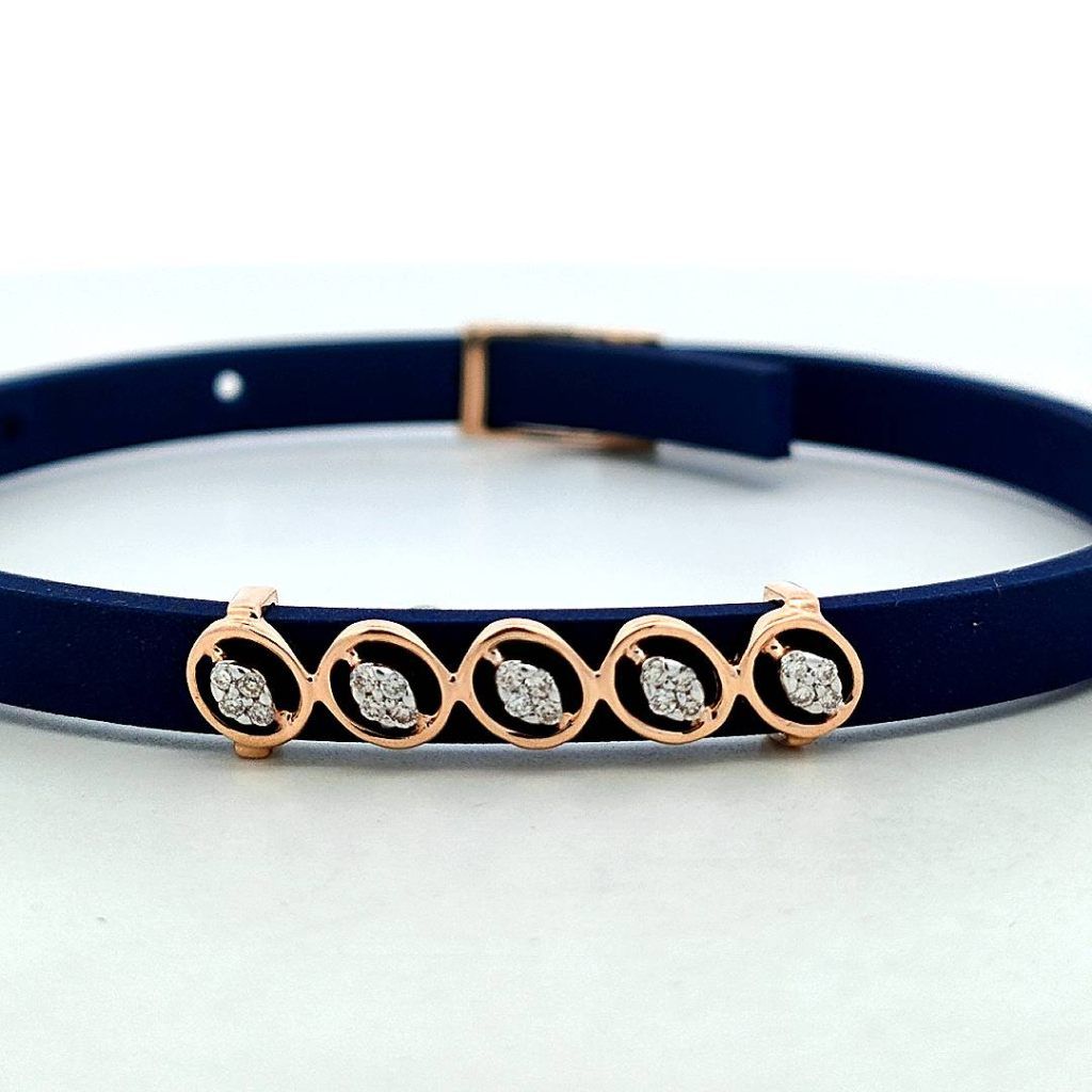 Diamond Cluster Infinity Blue Leather Bracelet