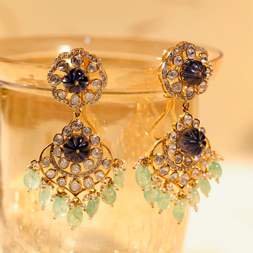 Antique Gold & Diamond Earrings Festive Indian Jewelry
