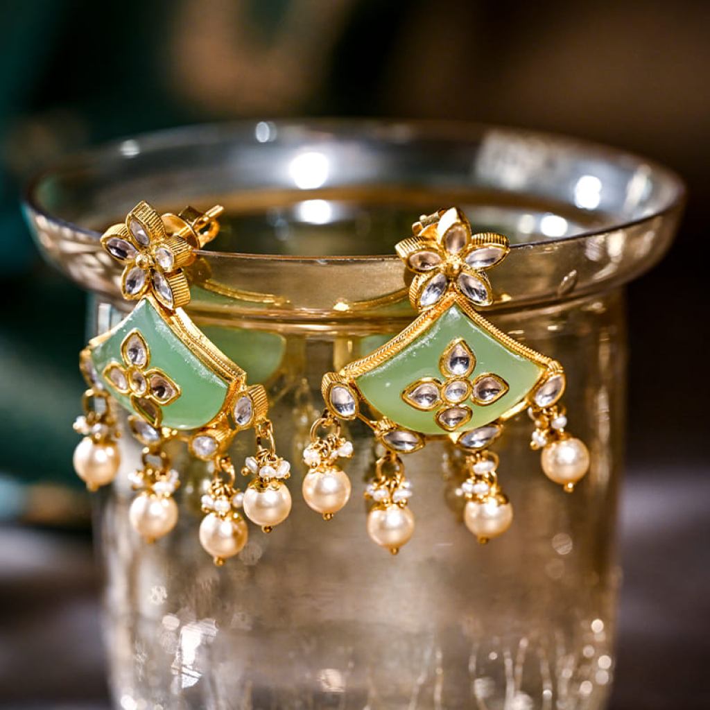  Handcrafted Kundan & Meenakari Earrings with Pearl Drops