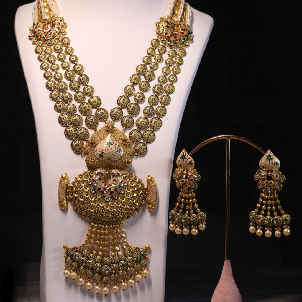 Fancy Royal Heritage Gold Necklace Set with Kundan
