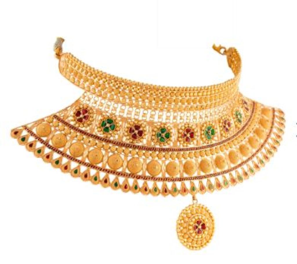 Fancy Antique Gold Choker Necklace With Temple Craft Detailing