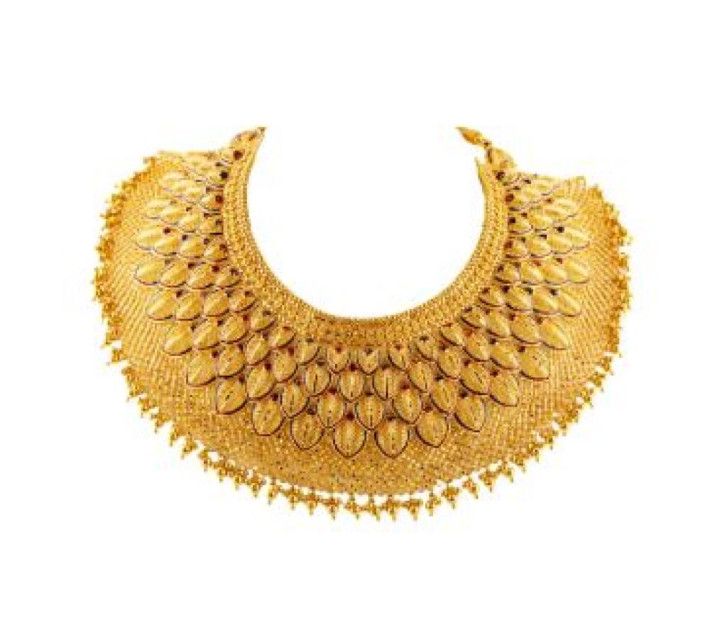 Royal Antique Gold Necklace with Traditional Carving