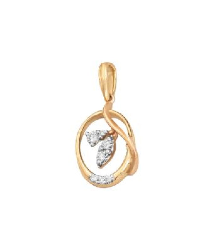 Modern Leaf Design Gold Pendant with Diamond Accents