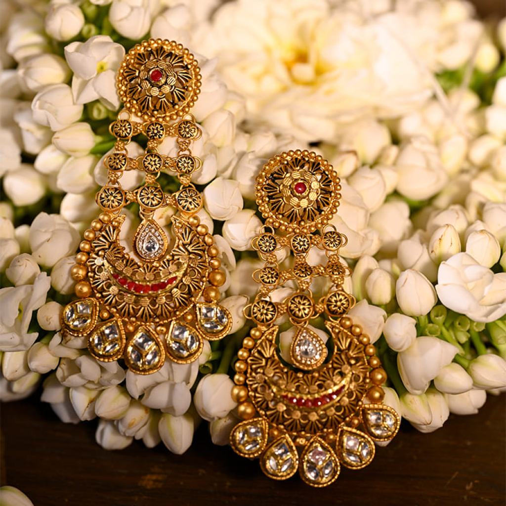 Exquisite Gold & Kundan Earrings Handcrafted Indian Jewellery
