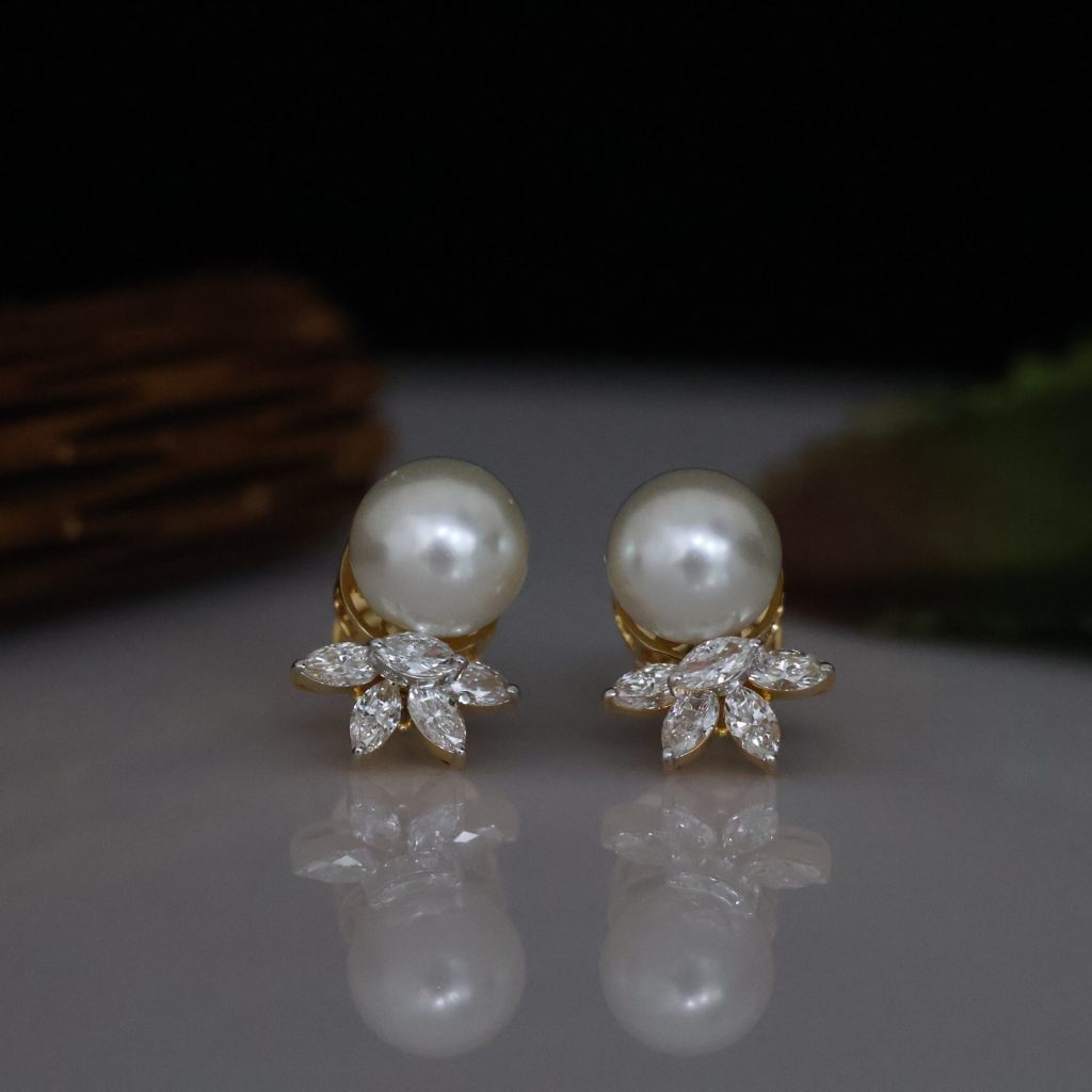 Pearl and Marquise shape Lab Grown Diamond Fancy Earring