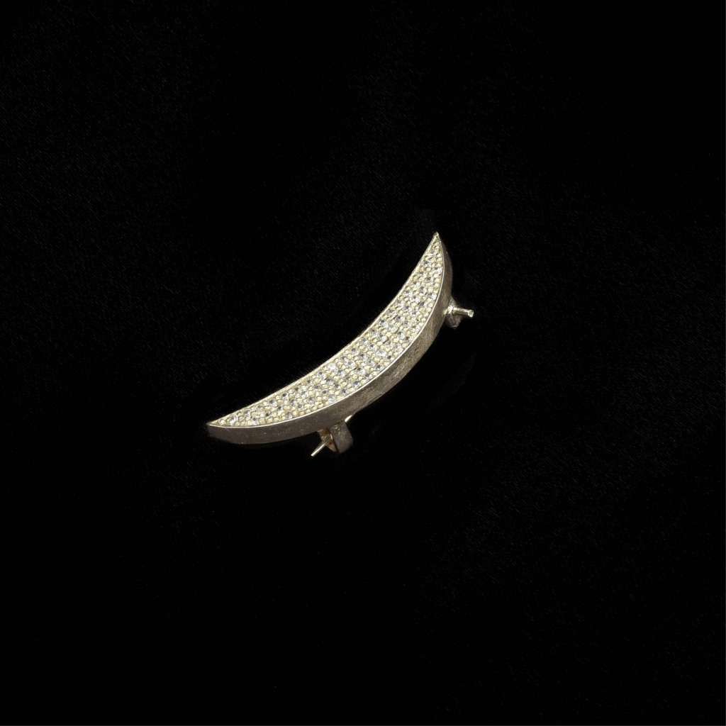 Silver Crescent Moon Brooch