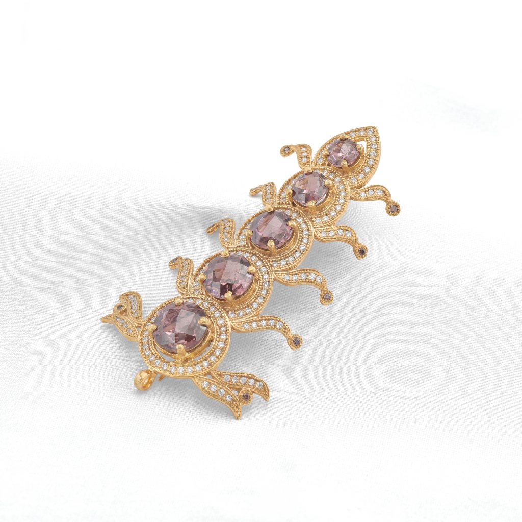 Sparkling Gemstone Gold Plated Silver Brooch