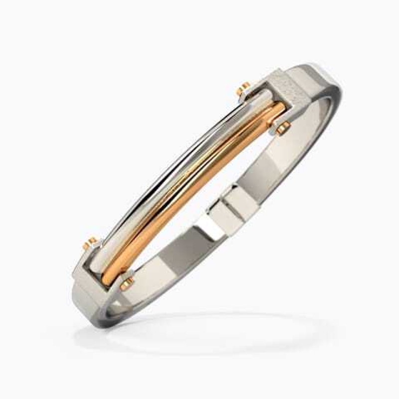 Dual-Tone Stainless Steel Modern Bangle Bracelet