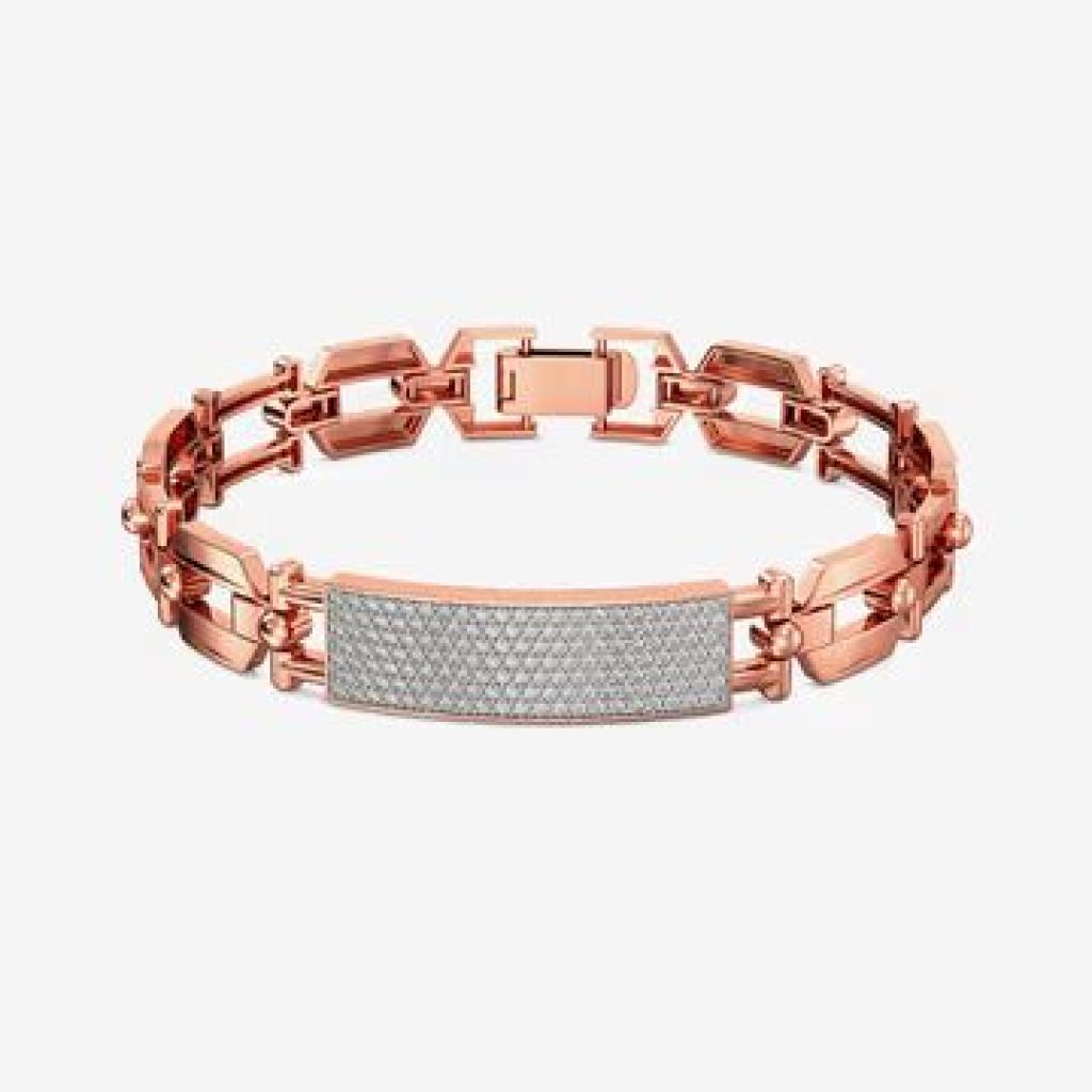 Rose Gold Premium CZ Plate Link Bracelet