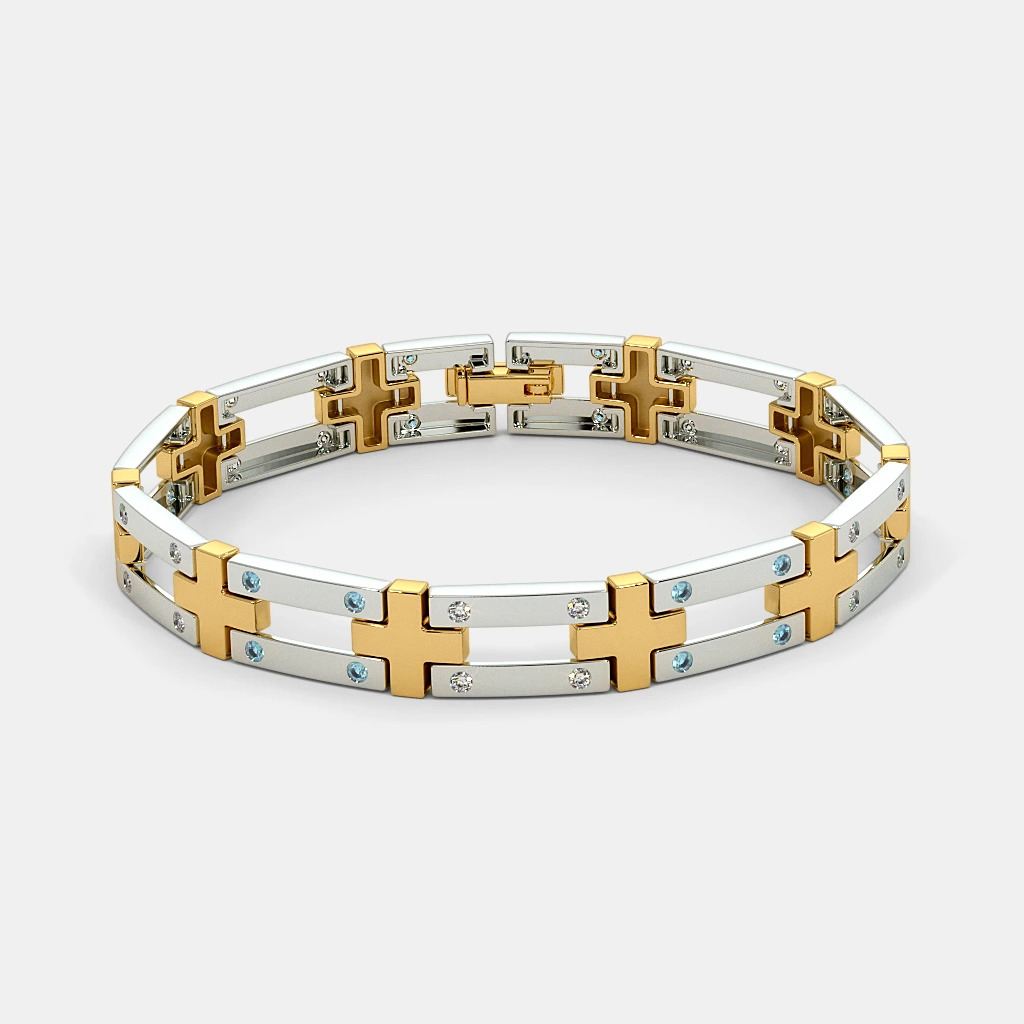 Dual-Tone Cross-Link Stone Studded Bracelet