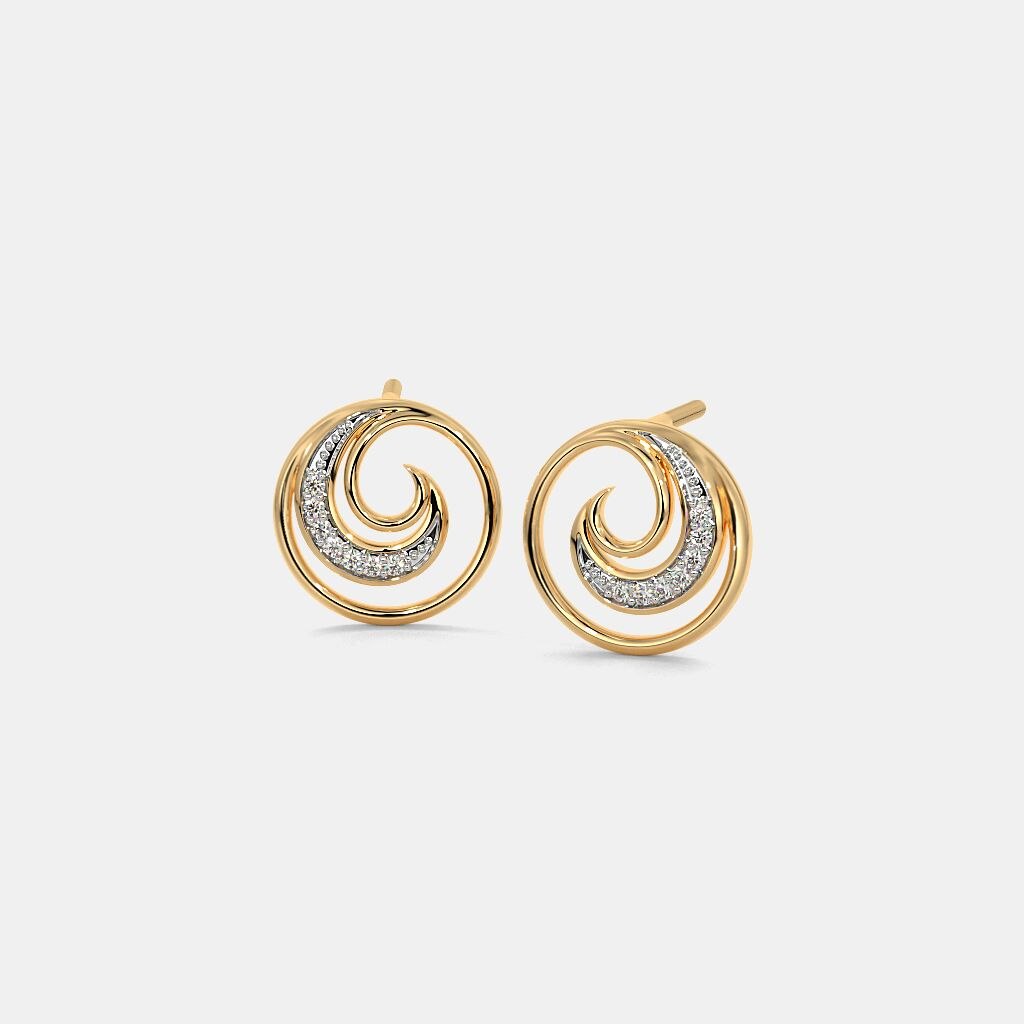 Golden Swirl Crystal Stud Earrings
