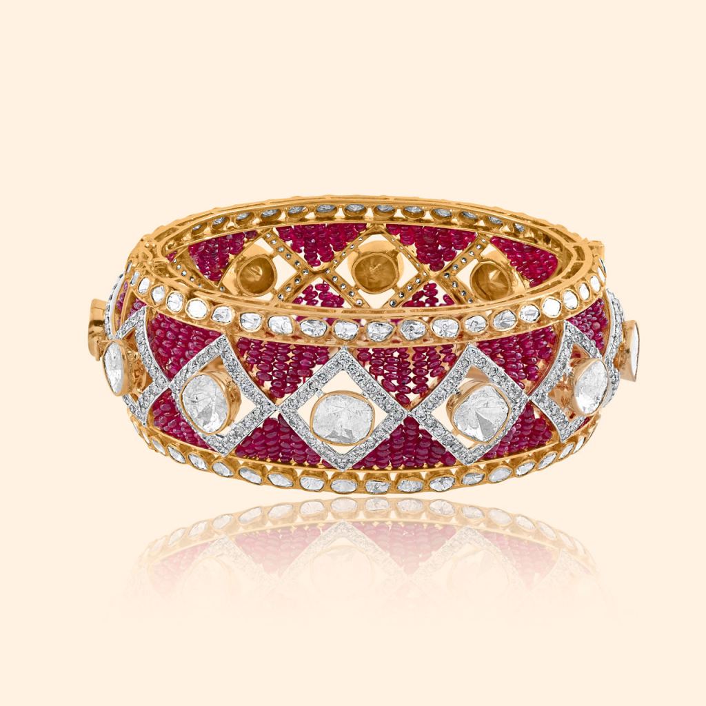 Crimson Lattice Polki Bangle