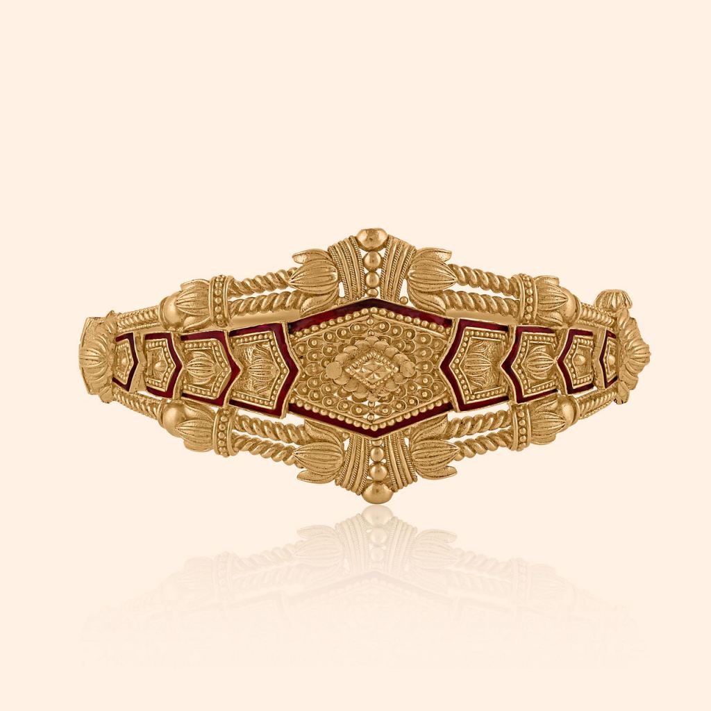 Vintage Hexagon Temple-Style Gold Bangle