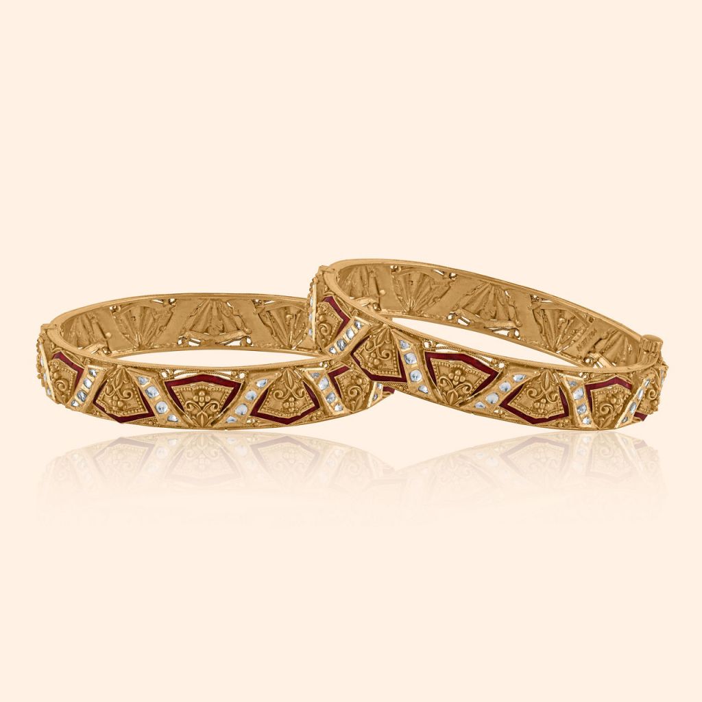 Regal Ruby Fan-Motif Antique Bangles