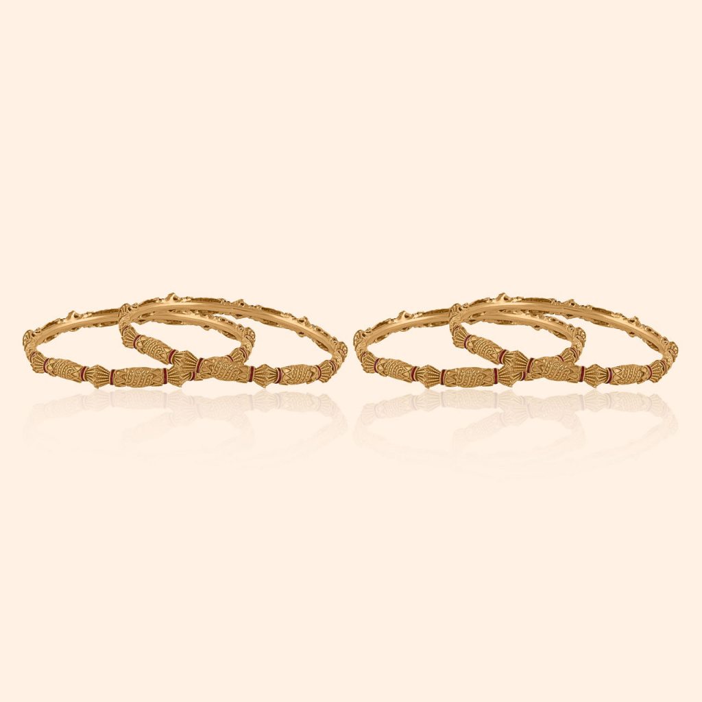 Classic Engraved 4-Piece Gold Bangle