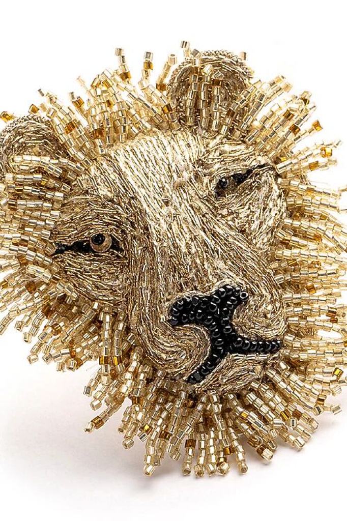 Gold Glass Beaded Lion Brooch